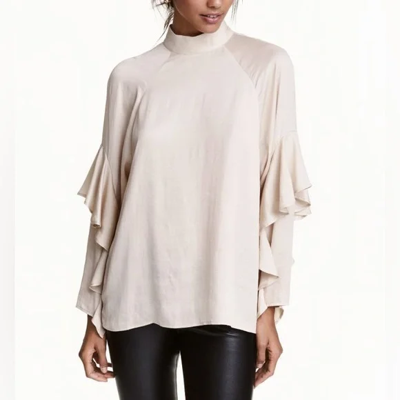 H&M CONSCIOUS Satin Blouse with Ruffle Sleeves size 12 - Picture 2 of 11